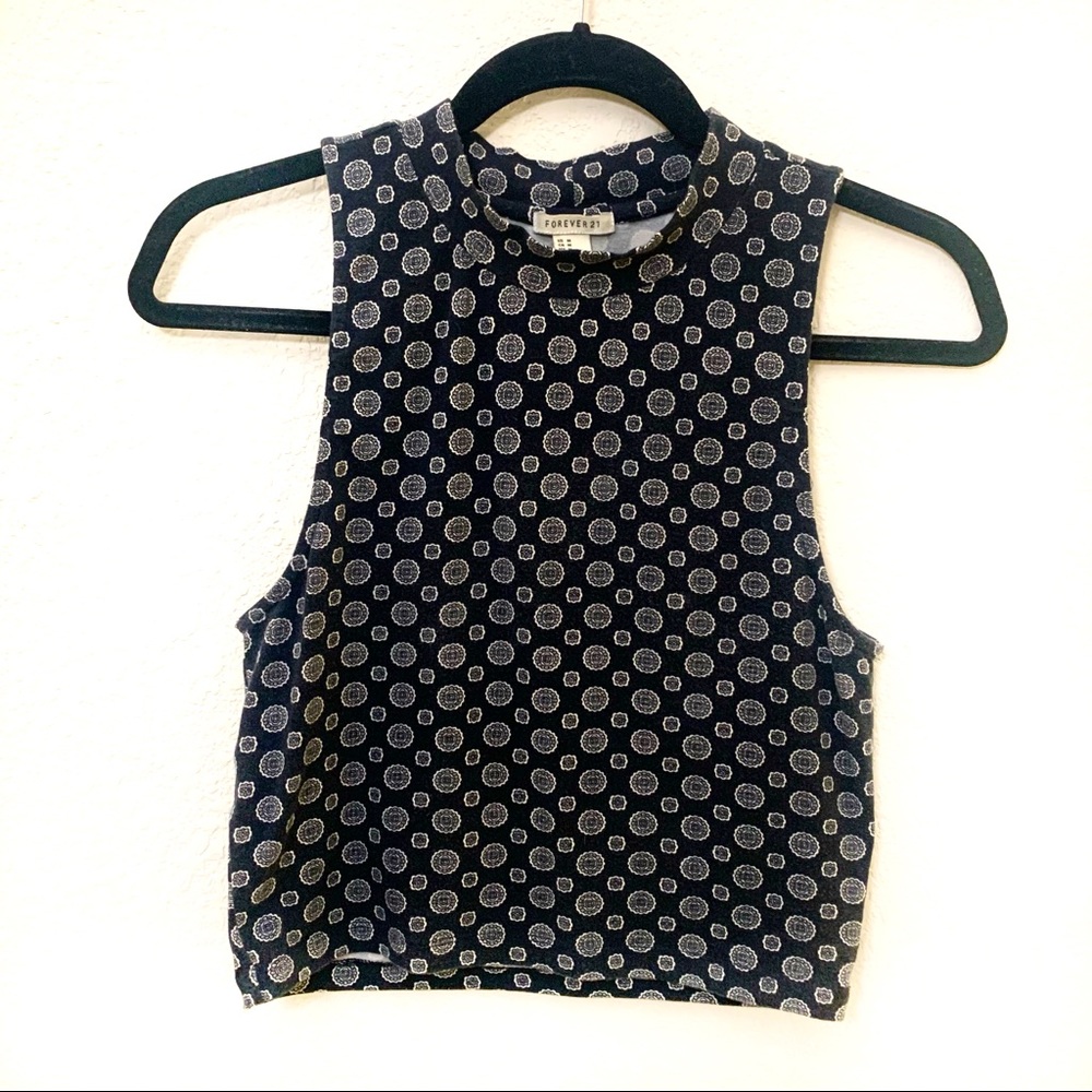 Mock Neck, Printed Crop Top